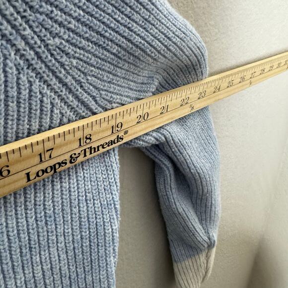 Talbots Plus 1X Blue V-Neck Sweater Pullover Ribbed Knit Long Sleeve Cotton - Picture 3 of 7